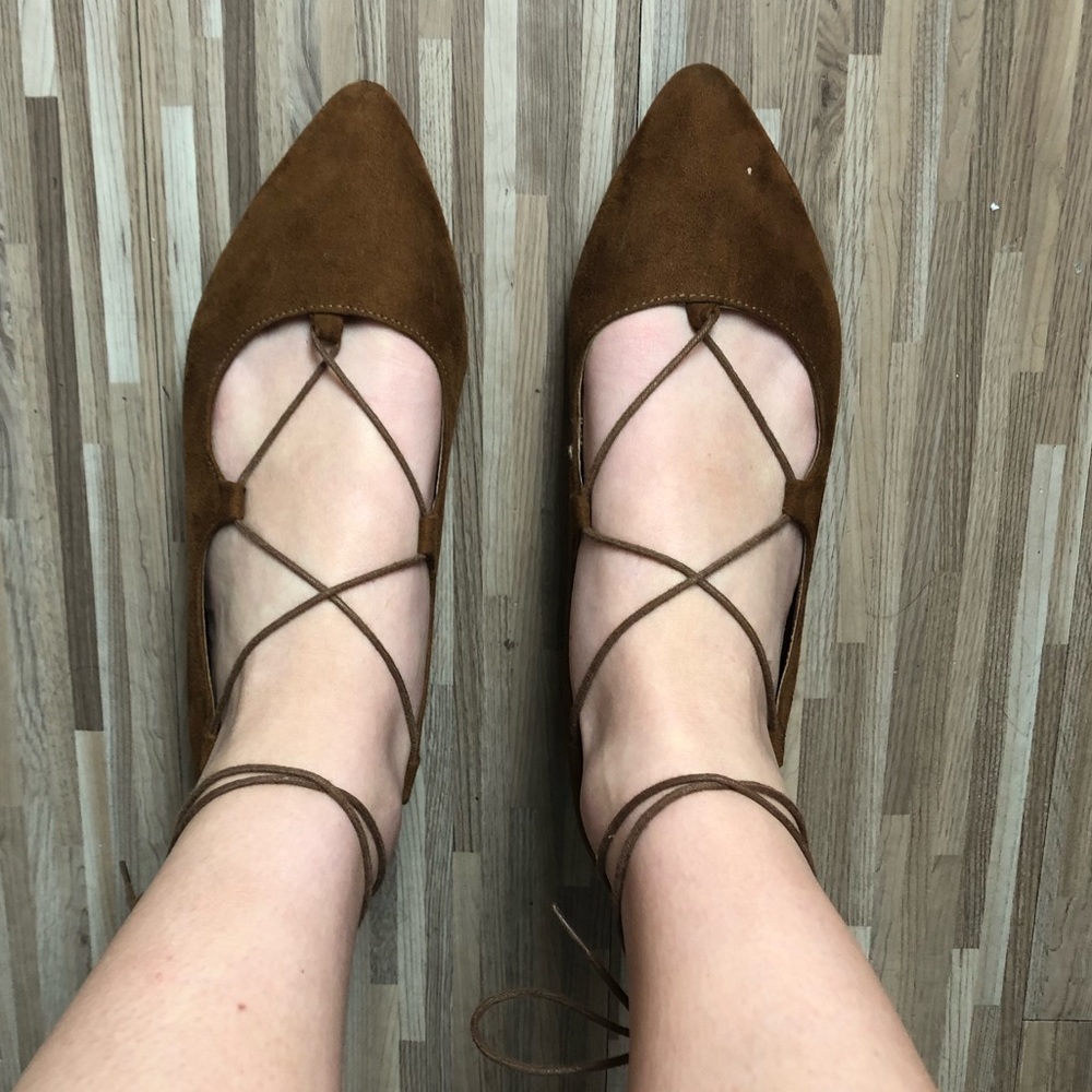 super cute suede ankle tie up flats